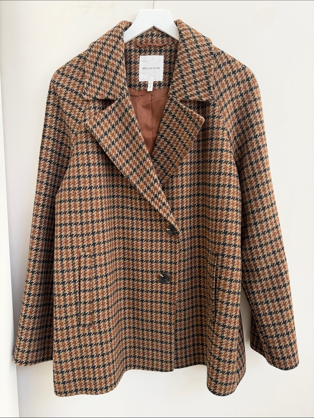 Avec Les Filles Checked Plaid Wool Peacoat in Brown and Black size L, NWOT